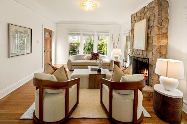 Fireplace, Interior, Living room, Stone Walls, Wood Texture Flooring