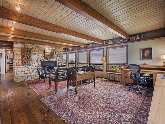 Home Office, Interior, Stone Walls, Wooden Beams, Wooden Ceilings, Wood Texture Flooring