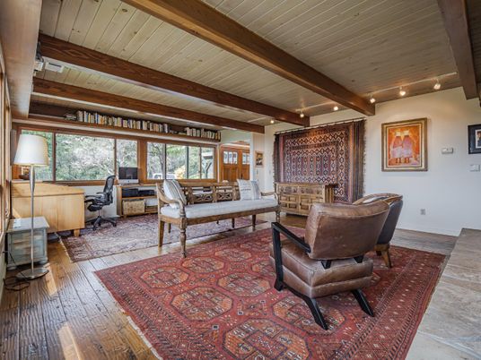 Home Office, Interior, Recessed Lighting, Wooden Beams, Wooden Ceilings, Wood Texture Flooring