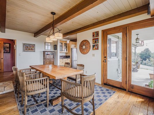 Dining room, Interior, Kitchen, Pendant Lights, Wooden Beams, Wooden Ceilings, Wood Texture Flooring