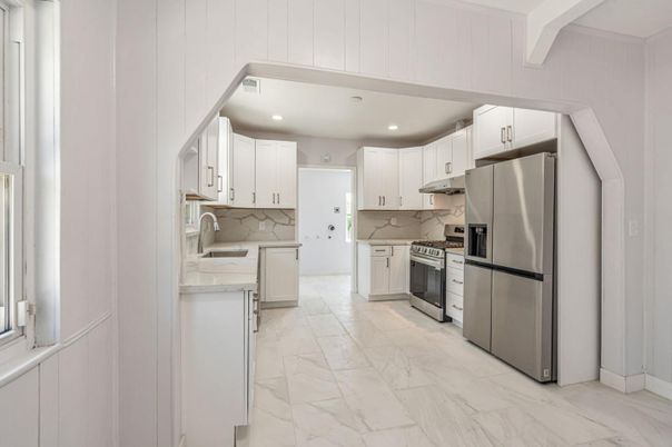 Interior, Kitchen, Marble, Recessed Lighting, Stainless Steel Appliances