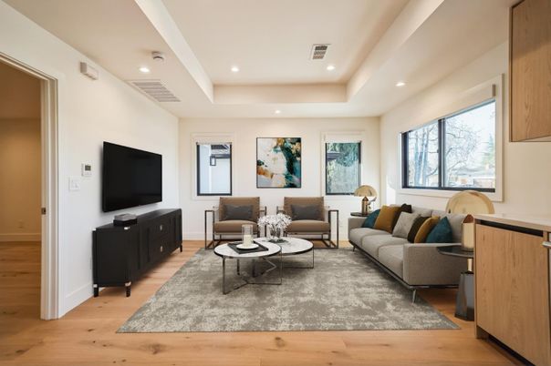 Interior, Living room, Recessed Lighting, Wood Texture Flooring