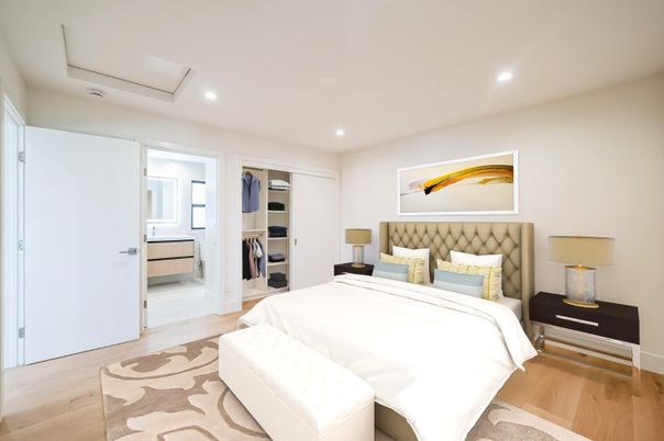 Bedroom, Interior, Recessed Lighting, Wood Texture Flooring