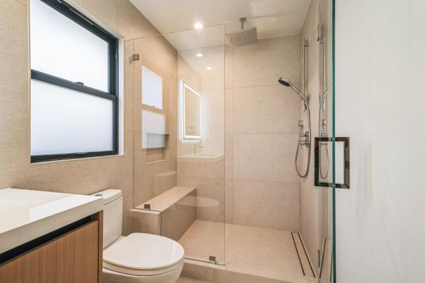 Bathroom, Glass Shower, Interior, Recessed Lighting