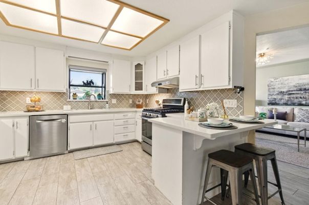 Interior, Kitchen, Stainless Steel Appliances, Wood Texture Flooring