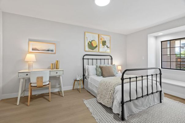 Bedroom, Home Office, Interior, Recessed Lighting, Wood Texture Flooring
