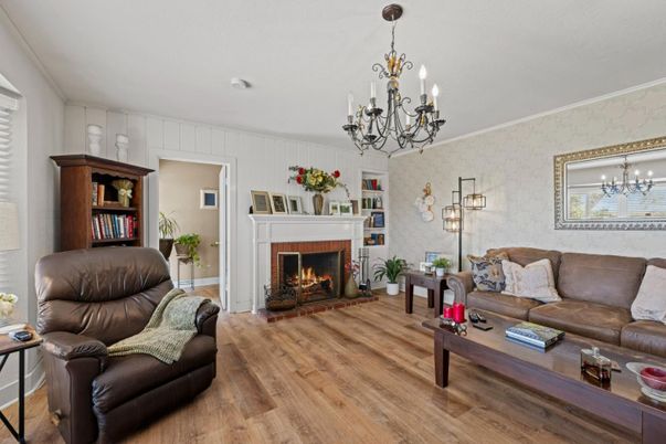 Chandelier, Fireplace, Interior, Living room, Wood Texture Flooring