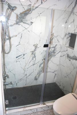 Bathroom, Glass Shower, Interior, Marble Walls