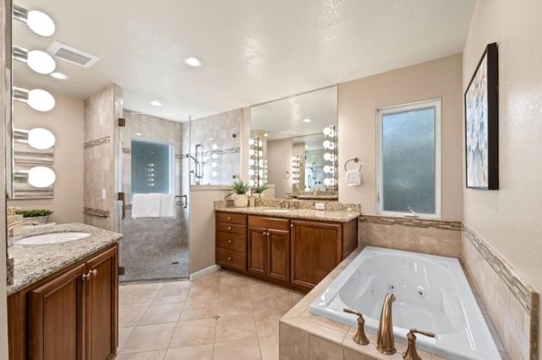 Bathroom, Dual Sink Vanities, Glass Shower, Interior, Recessed Lighting