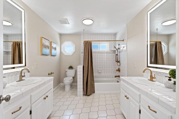 Bathroom, Dual Sink Vanities, Interior, Tile Countertops