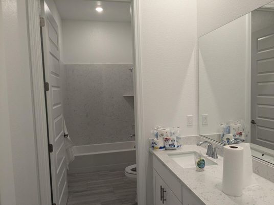 Bathroom, Interior, Recessed Lighting, Wood Texture Flooring
