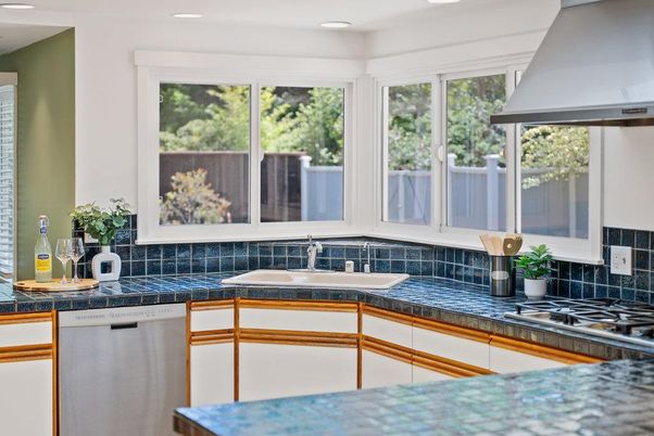 Interior, Kitchen, Recessed Lighting, Stainless Steel Appliances, Tile Countertops