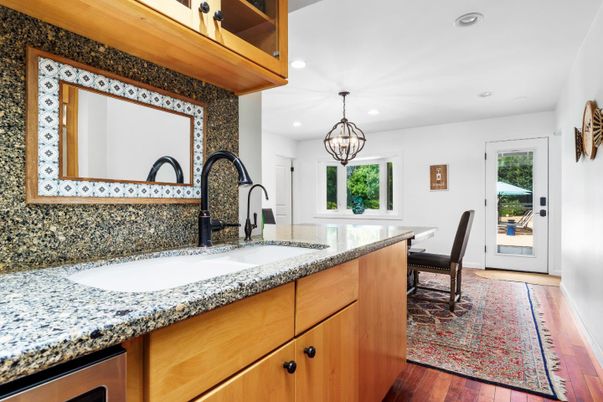 Dining room, Interior, Pendant Lights, Recessed Lighting, Wood Texture Flooring