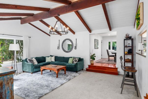Chandelier, Interior, Living room, Wooden Beams