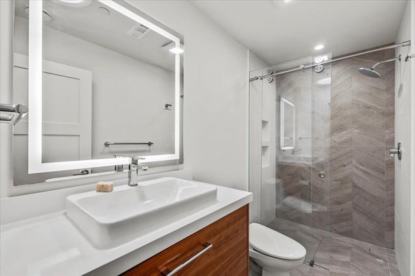 Bathroom, Glass Shower, Interior, Recessed Lighting