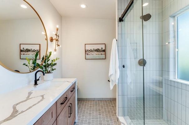 Bathroom, Glass Shower, Interior, Recessed Lighting