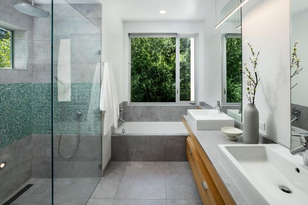 Bathroom, Dual Sink Vanities, Glass Shower, Interior, Recessed Lighting