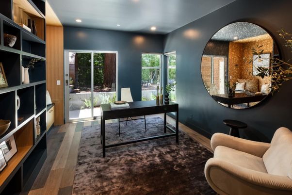 Home Office, Interior, Recessed Lighting, Wood Texture Flooring
