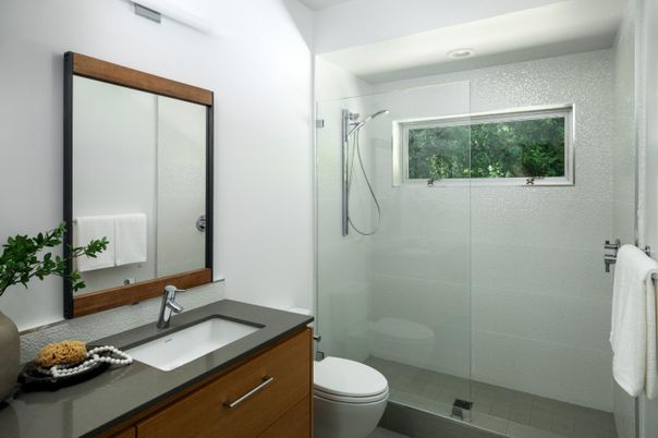 Bathroom, Glass Shower, Interior, Recessed Lighting