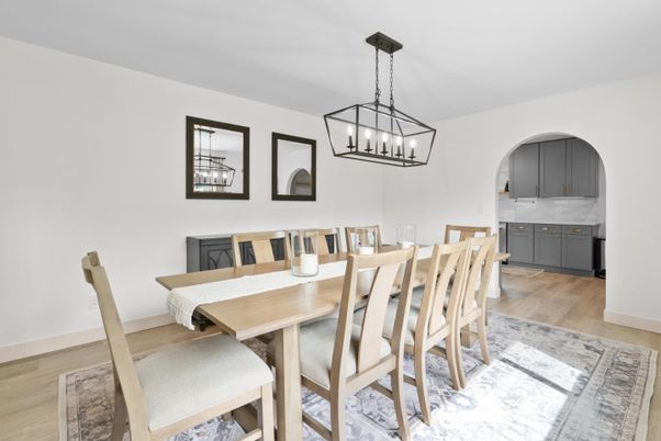 Chandelier, Dining room, Interior, Pendant Lights, Wood Texture Flooring