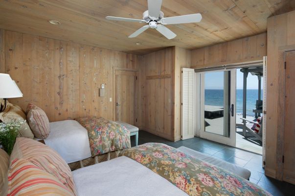 Bedroom, Interior, Recessed Lighting, Water, Wooden Ceilings, Wooden Walls