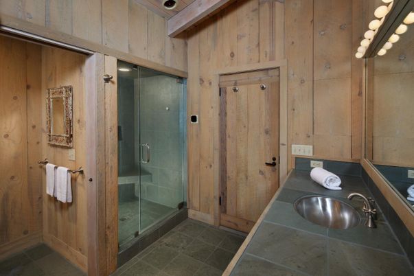 Bathroom, Glass Shower, Interior, Wooden Walls