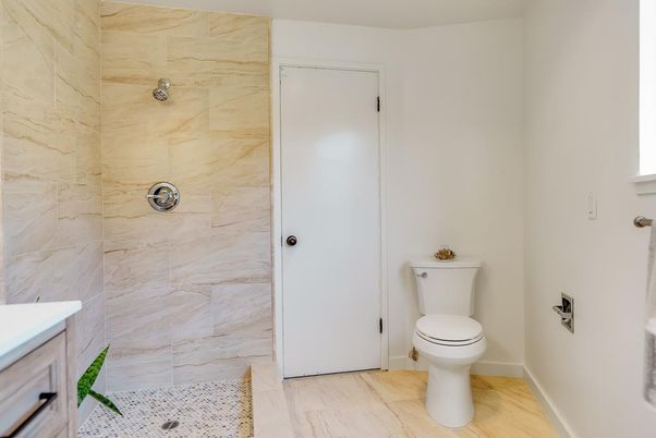 Bathroom, Interior, Marble Walls, Wood Texture Flooring