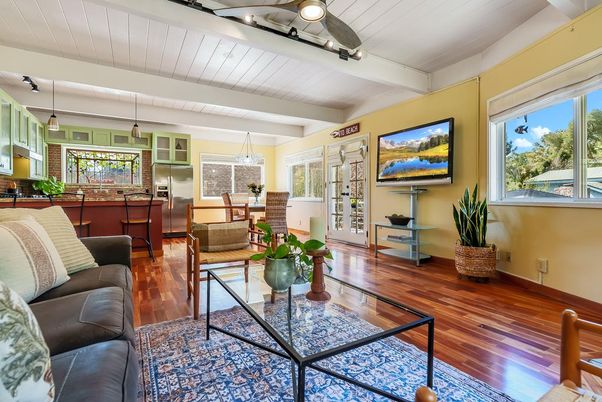 Dining room, Interior, Kitchen, Living room, Pendant Lights, Stainless Steel Appliances, Wood Texture Flooring