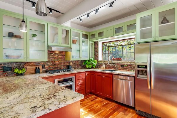 Interior, Kitchen, Pendant Lights, Stainless Steel Appliances, Wood Texture Flooring