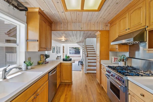Interior, Kitchen, Stainless Steel Appliances, Wooden Ceilings, Wood Texture Flooring