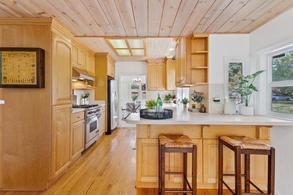 Interior, Kitchen, Stainless Steel Appliances, Wooden Ceilings, Wood Texture Flooring