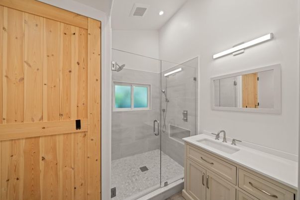 Bathroom, Glass Shower, Interior, Recessed Lighting
