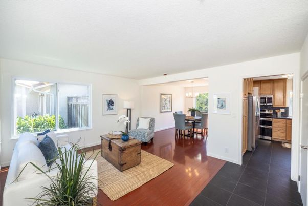 Dining room, Interior, Kitchen, Living room, Pendant Lights, Stainless Steel Appliances, Wood Texture Flooring