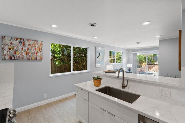 Interior, Kitchen, Recessed Lighting, Wood Texture Flooring