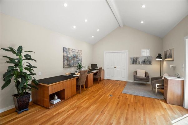 Home Office, Interior, Recessed Lighting, Wood Texture Flooring