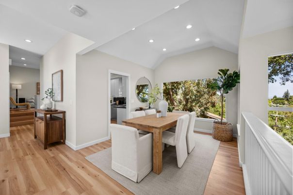 Dining room, Interior, Recessed Lighting, Wood Texture Flooring