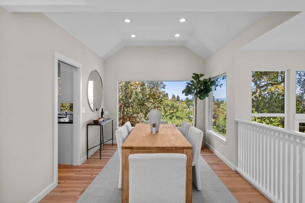 Dining room, Interior, Recessed Lighting, Wood Texture Flooring