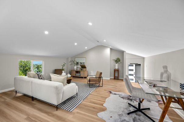 Home Office, Interior, Living room, Recessed Lighting, Wood Texture Flooring