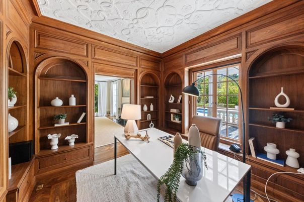 Home Office, Interior, Wood Texture Flooring, Wooden Walls