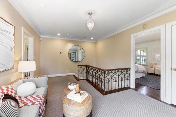 Bedroom, Chandelier, Interior, Recessed Lighting, Wood Texture Flooring
