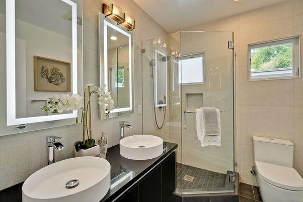 Bathroom, Dual Sink Vanities, Glass Shower, Interior, Recessed Lighting