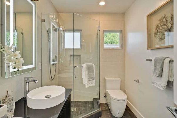 Bathroom, Glass Shower, Interior, Recessed Lighting