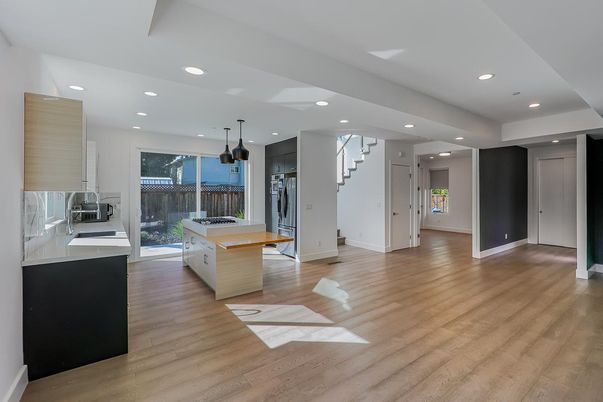 Interior, Kitchen, Pendant Lights, Recessed Lighting, Wood Texture Flooring