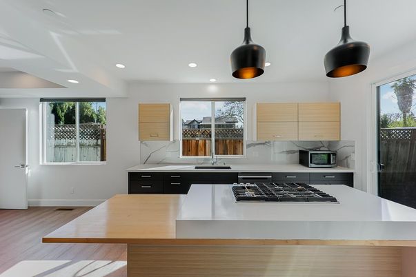 Interior, Kitchen, Pendant Lights, Recessed Lighting, Wood Texture Flooring
