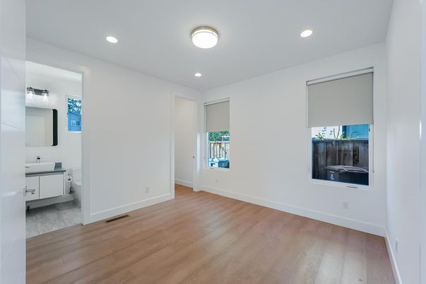 Bathroom, Empty room, Interior, Recessed Lighting, Wood Texture Flooring