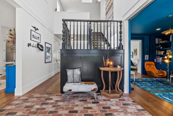Fireplace, Interior, Recessed Lighting, Wood Texture Flooring