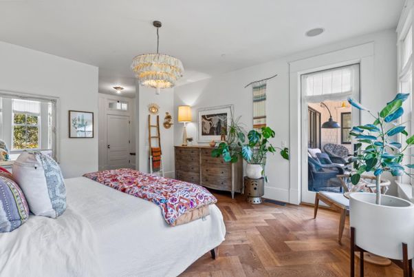 Bedroom, Chandelier, Interior, Wood Texture Flooring