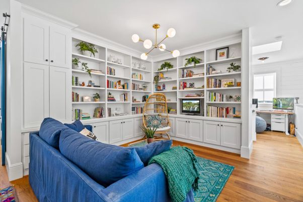 Home Office, Interior, Pendant Lights, Wood Texture Flooring