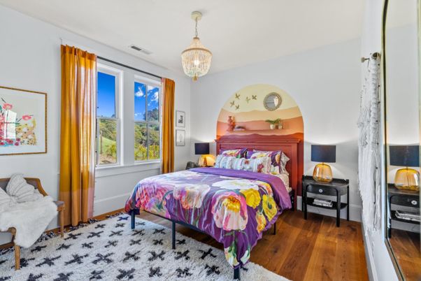 Bedroom, Chandelier, Interior, Wood Texture Flooring