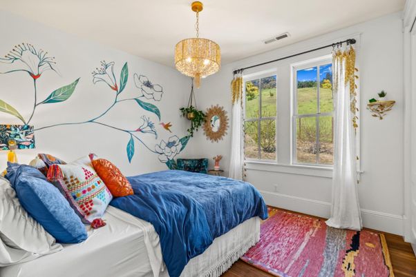 Bedroom, Chandelier, Interior, Wood Texture Flooring